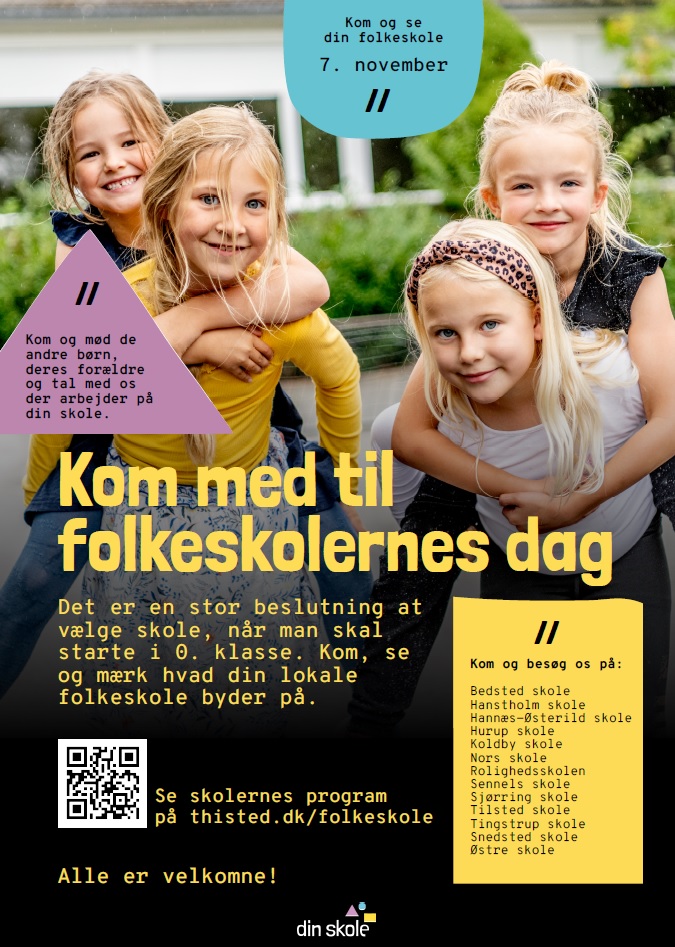 Plakat om Folkeskolernes dag. Med QR-kode til skolernes program.